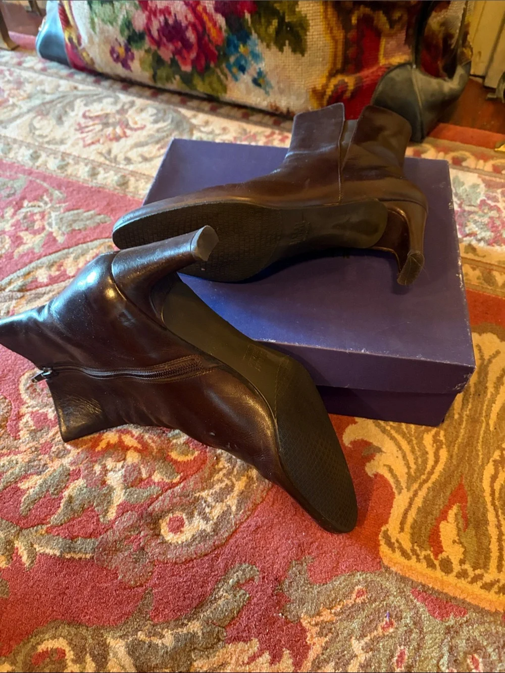 Stuart Weitzman Dark Brown Leather Pointed Ankle Booties
